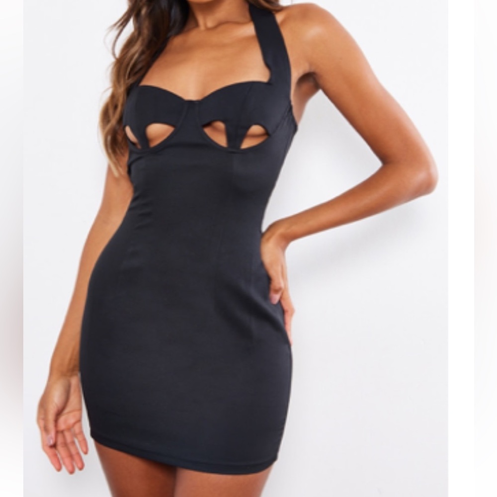 PrettyLittleThing Black Strapless Cut-Out Dress